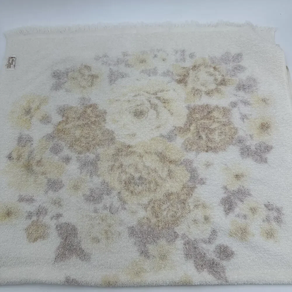 Vintage Happy Home Yellow Floral Bath Towel With Fringe